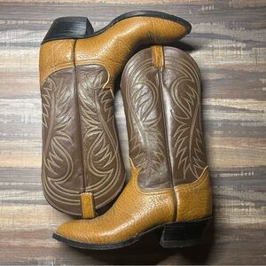 Tony Lama Womens Western Boots Sz 8A Brown Tan Leather Cowboy USA Made